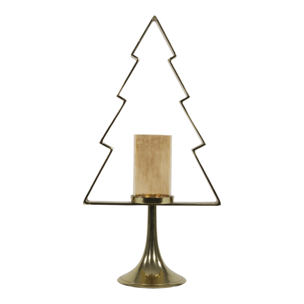 Outdoor Living - Kerstboom Aurum met windlicht alu goud met goud glas 70cm