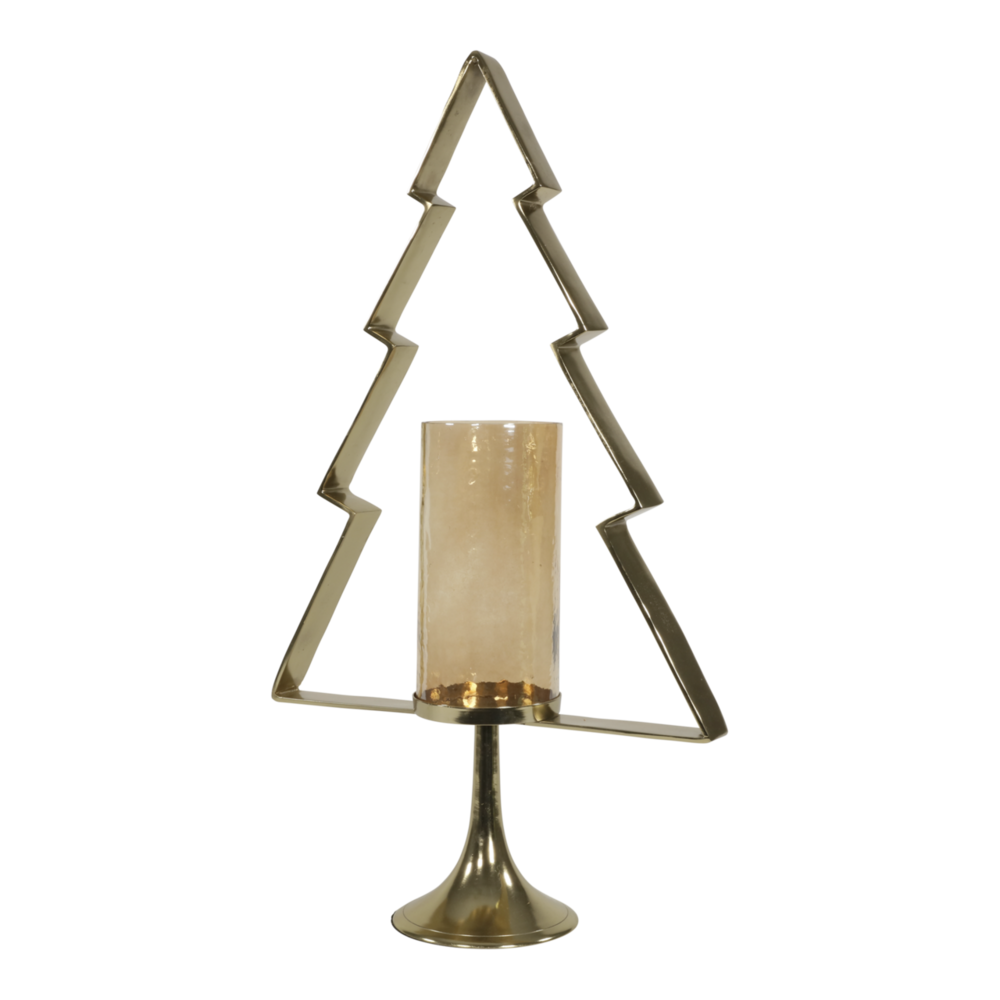 Outdoor Living - Kerstboom Aurum met windlicht alu goud met goud glas 89cm