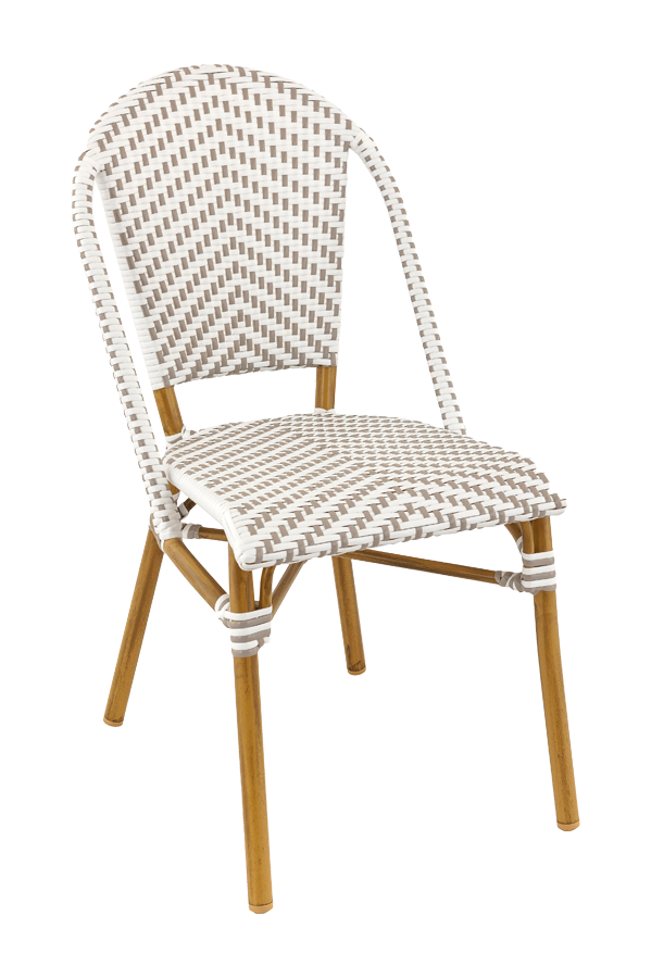 Maysun Gastro - Terrasstoel SORBONNE - Aluminium Frame Bamboe Look - Wicker - Grijs-Wit