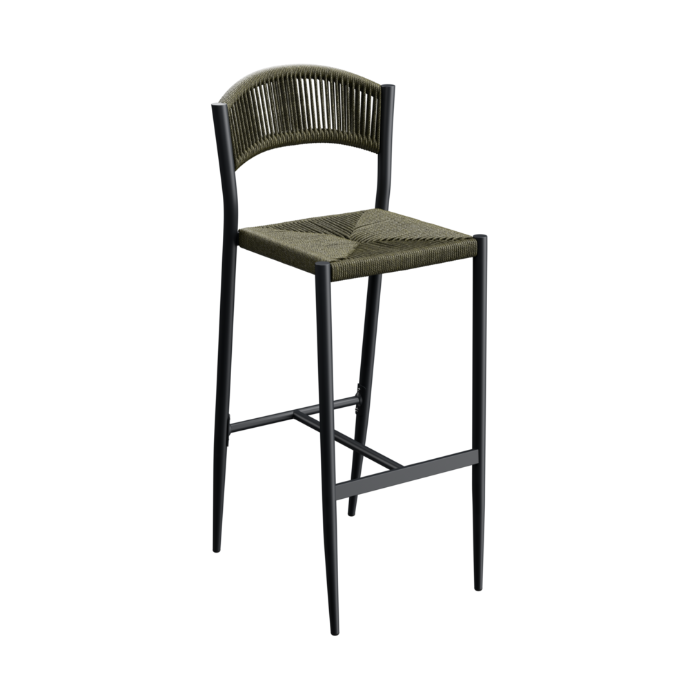 Maysun Gastro - Barkruk BREDA - Aluminium Frame Antraciet - Wicker - Olijf