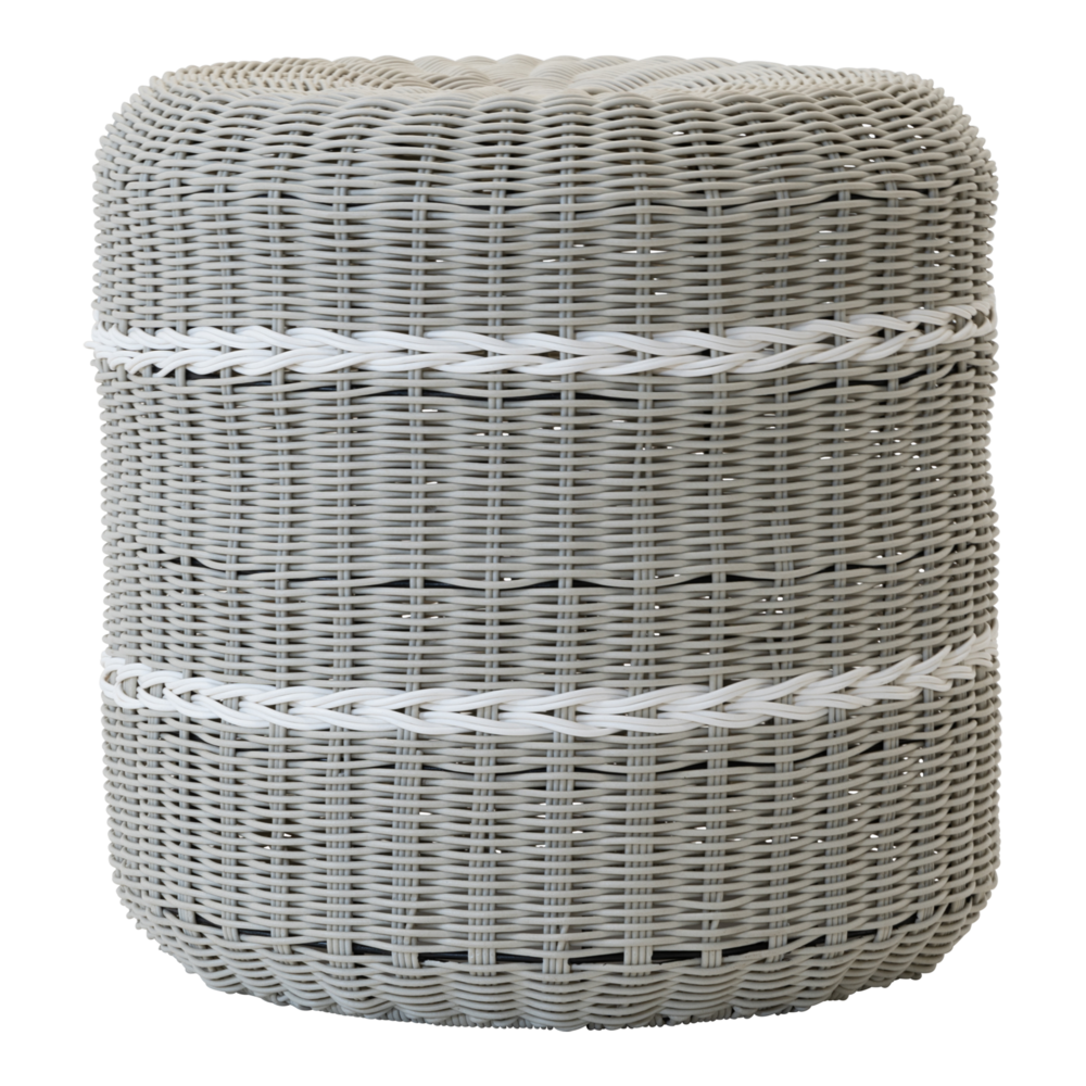 Outdoor Living - Poef Saigon wicker grijs &oslash;41x40cm
