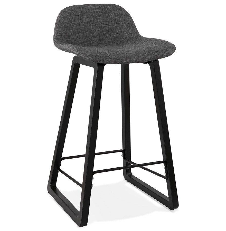Halfhoge kruk &#039;BALTIK MINI&#039; van grijze stof en zwart houten poten