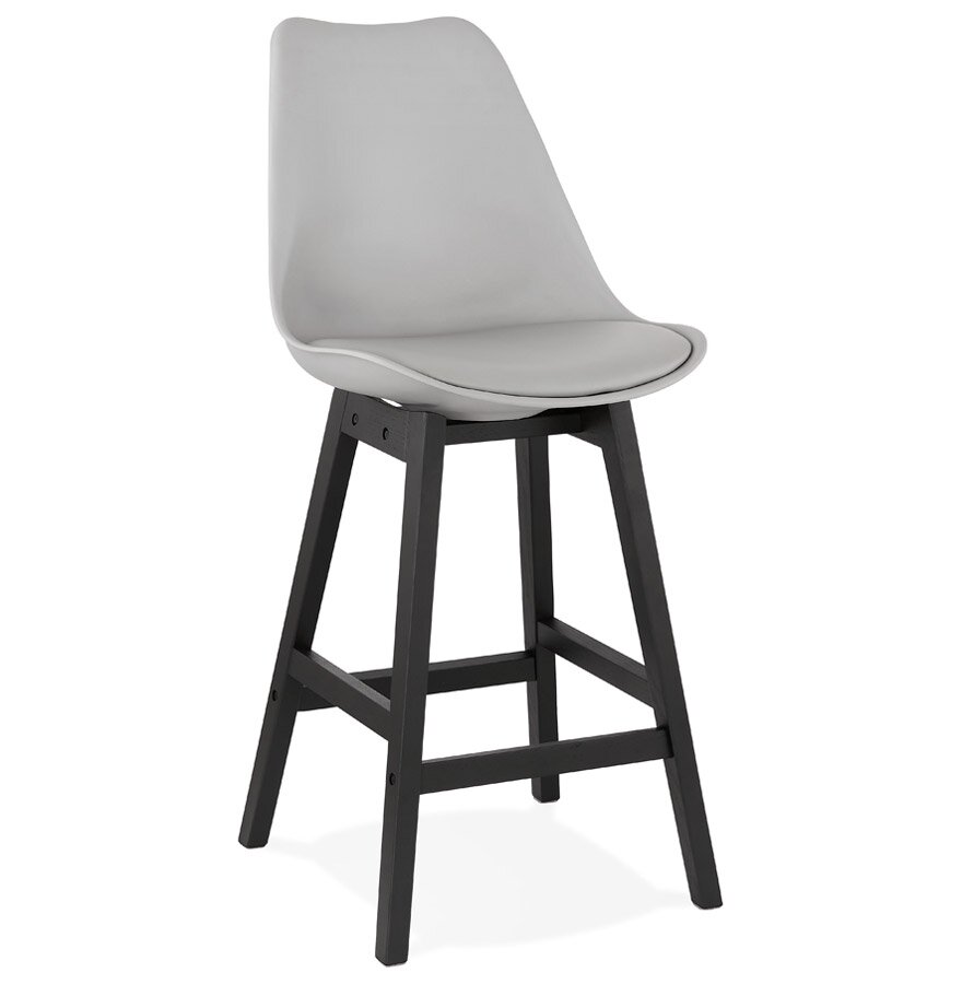 Halfhoge kruk &#039;CAMILA MINI&#039; grijs met poot in zwart hout