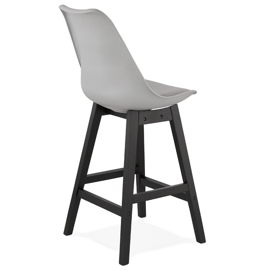 Halfhoge kruk &#039;CAMILA MINI&#039; grijs met poot in zwart hout