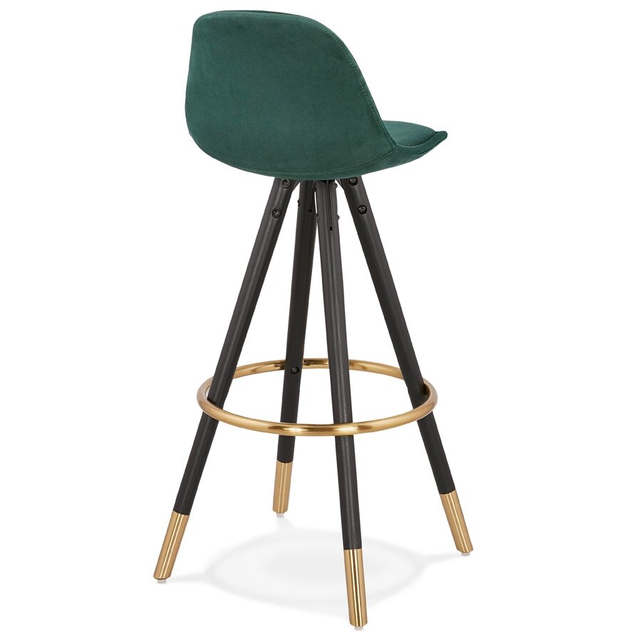 Design barkruk &#039;CHICAGO&#039; in groen fluweel en 4 poten in zwart hout