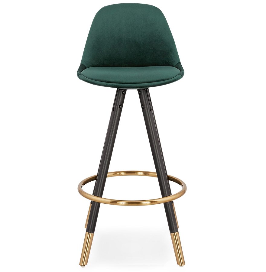 Halfhoge design barkruk &#039;CHICAGO MINI&#039; in groen fluweel en 4 poten in zwart hout