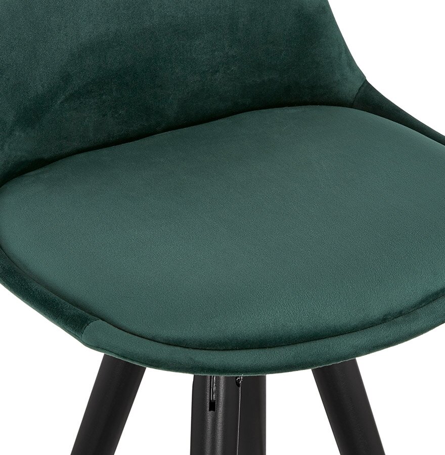 Halfhoge design barkruk &#039;CHICAGO MINI&#039; in groen fluweel en 4 poten in zwart hout