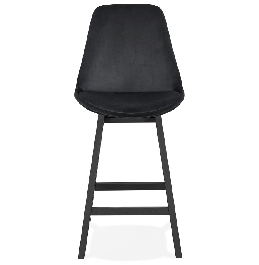 Halfhoge design barkruk &#039;MORISS MINI&#039; in zwart fluweel en poten in zwart hout