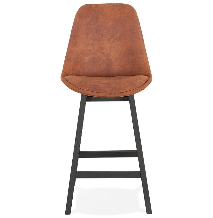 Halfhoge barkruk &#039;ASPEN MINI&#039; in bruine microfiber en poten in zwart hout