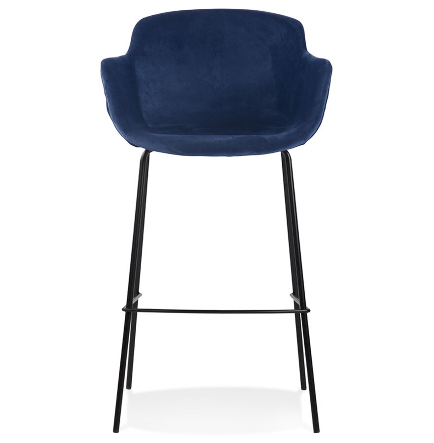 Barkruk &#039;LARISSA&#039; van blauw velours met armleuningen