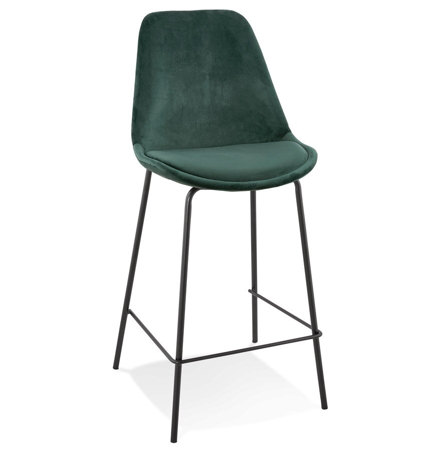 Halfhoge barkruk &#039;SPARK MINI&#039; van groen velours met zwarte metalen poten