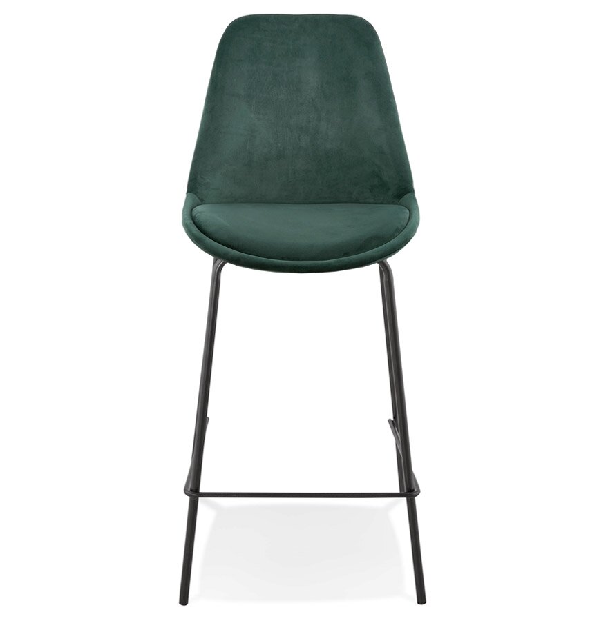 Halfhoge barkruk &#039;SPARK MINI&#039; van groen velours met zwarte metalen poten
