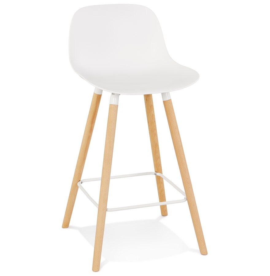 Halfhoge witte kruk &#039;TATSU MINI&#039; met poten van natuurlijk hout