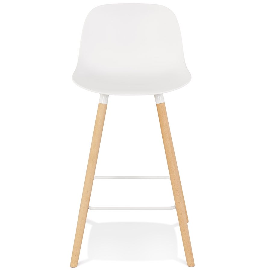Halfhoge witte kruk &#039;TATSU MINI&#039; met poten van natuurlijk hout