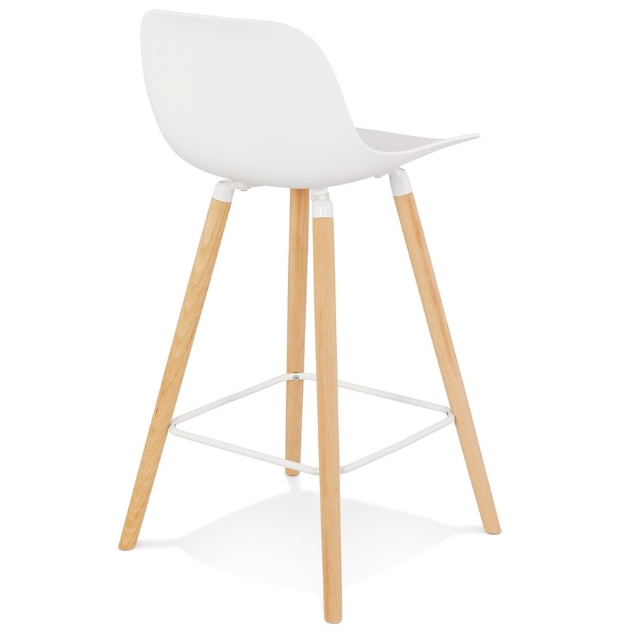 Halfhoge witte kruk &#039;TATSU MINI&#039; met poten van natuurlijk hout