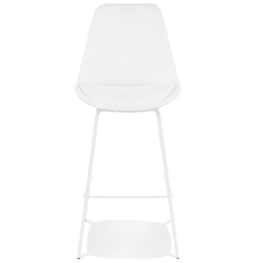Tabouret de bar &#039;LEONIE&#039; en tissu bouloch&eacute; blanc et pied en m&eacute;tal blancBarkruk &#039;LEONIE&#039; van witte badstof met witte metalen poten