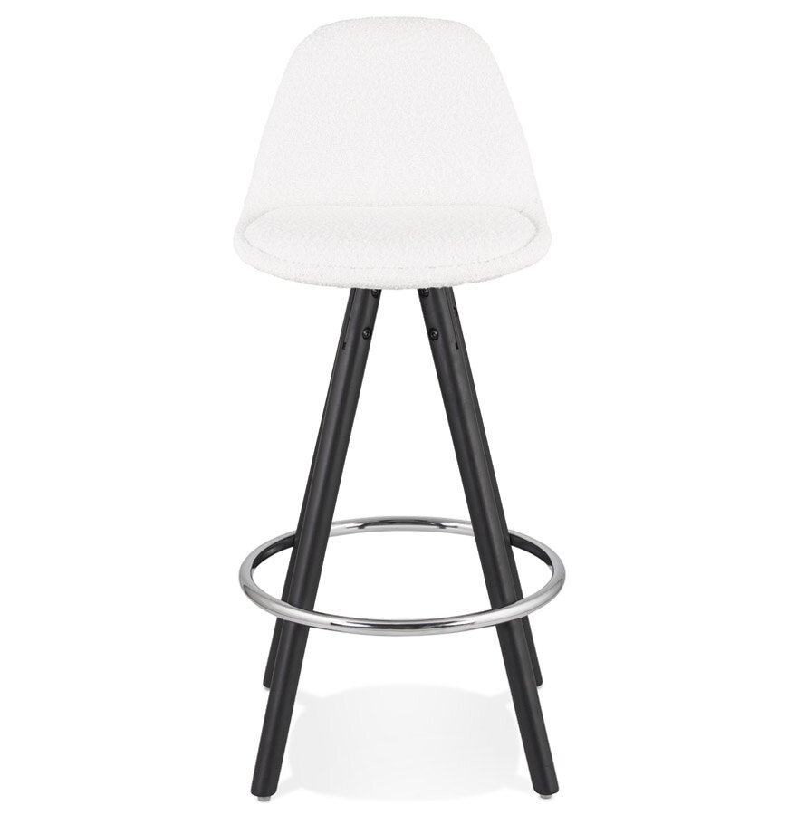 Halfhoge kruk &#039;FLORENCE MINI&#039; van witte badstof met 4 zwarte houten poten