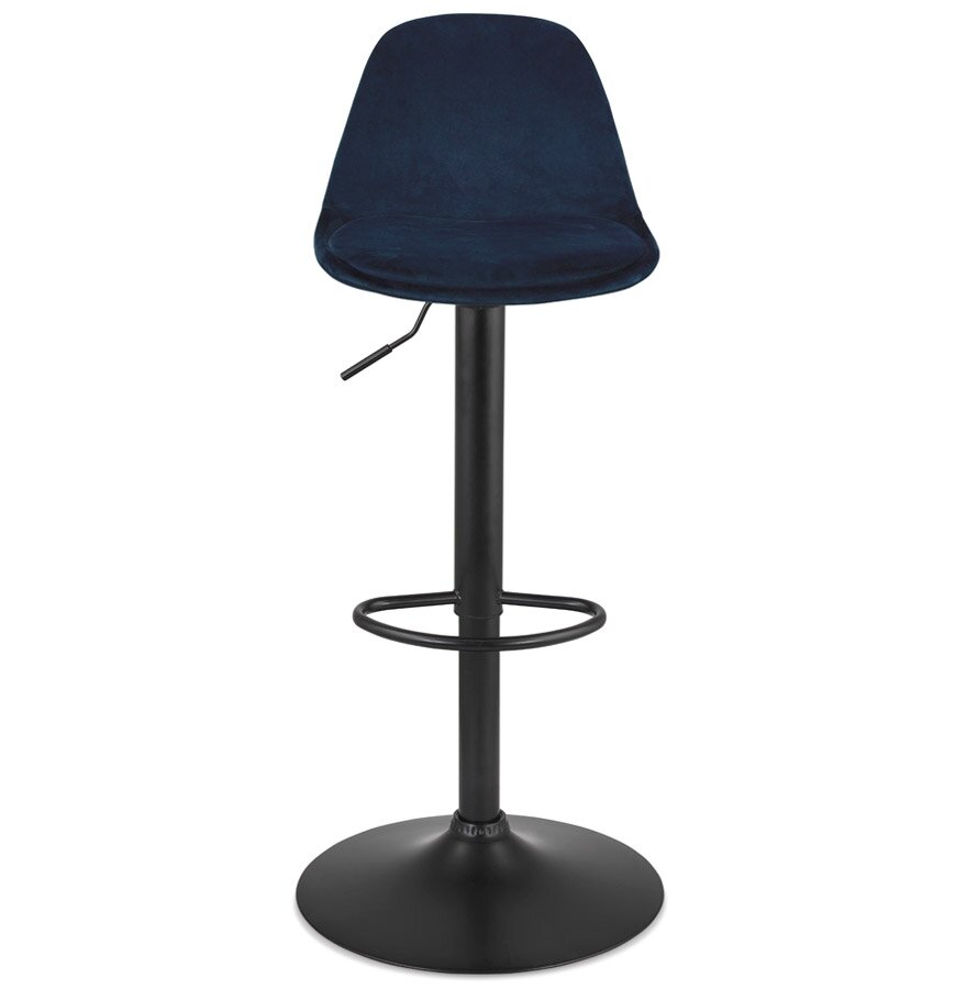 Verstelbare kruk &#039;FINLEY&#039; van blauw velours met zwarte metalen poot