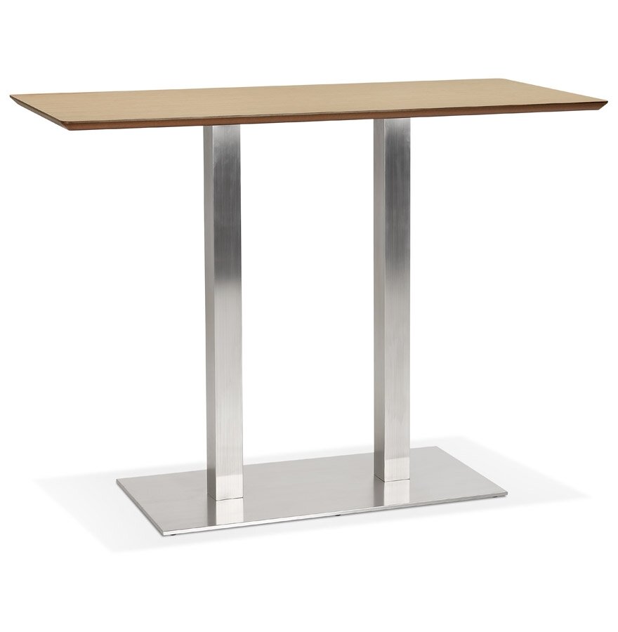 Hoge design tafel &#039;MAMBO BAR&#039; van natuurlijk afgewerkt hout met geborsteld metalen poot - 150x70 cm