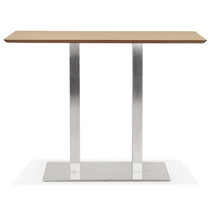 Hoge design tafel &#039;MAMBO BAR&#039; van natuurlijk afgewerkt hout met geborsteld metalen poot - 150x70 cm