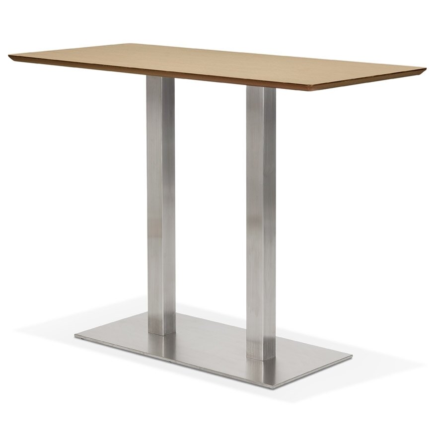 Hoge design tafel &#039;MAMBO BAR&#039; van natuurlijk afgewerkt hout met geborsteld metalen poot - 150x70 cm