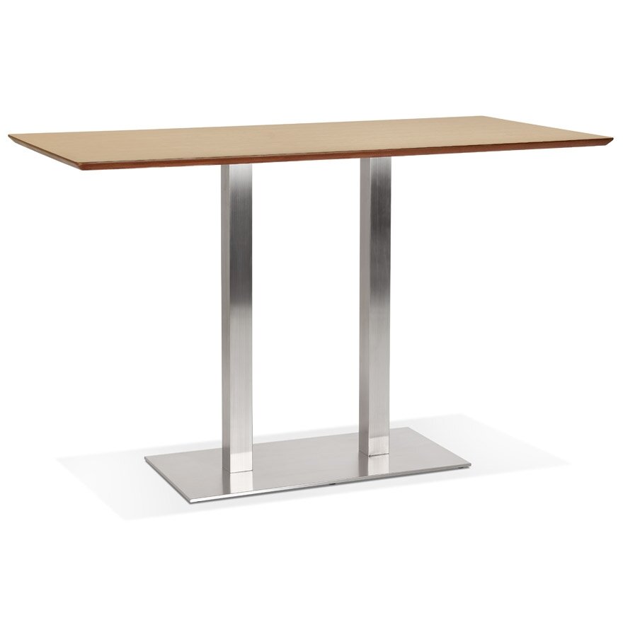 Hoge design tafel &#039;MAMBO BAR&#039; van natuurlijk afgewerkt hout met geborsteld metalen poot - 180x90 cm