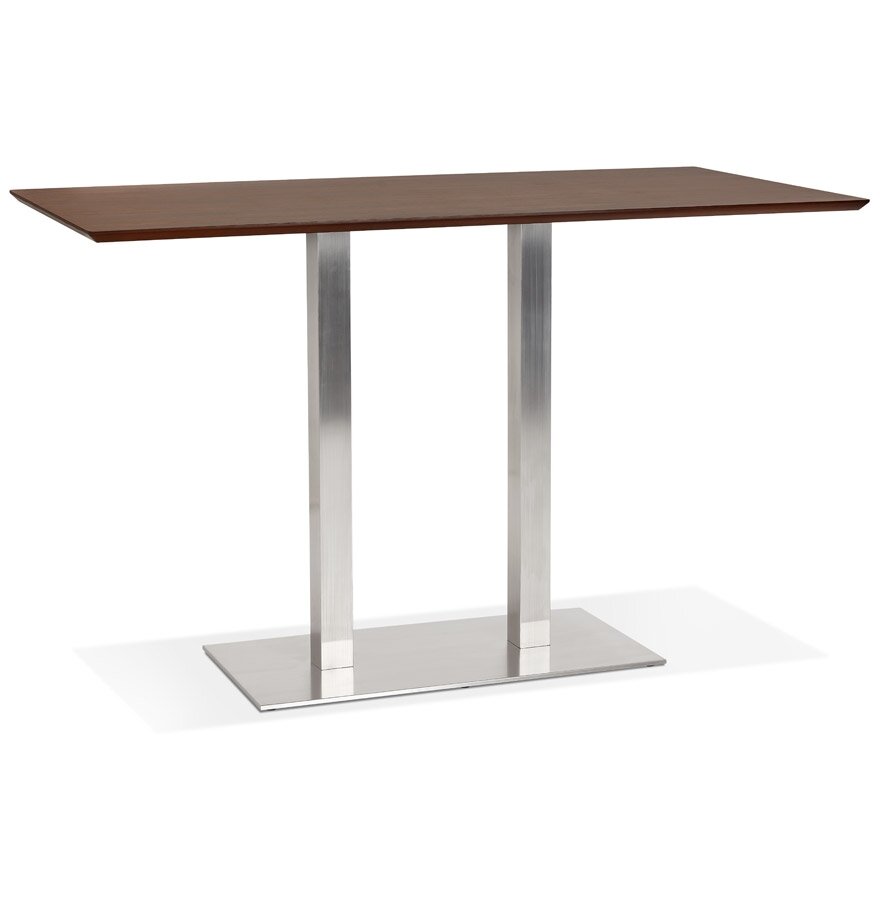Hoge design tafel &#039;MAMBO BAR&#039; met notenhouten afwerking en geborsteld metalen poot - 180x90 cm