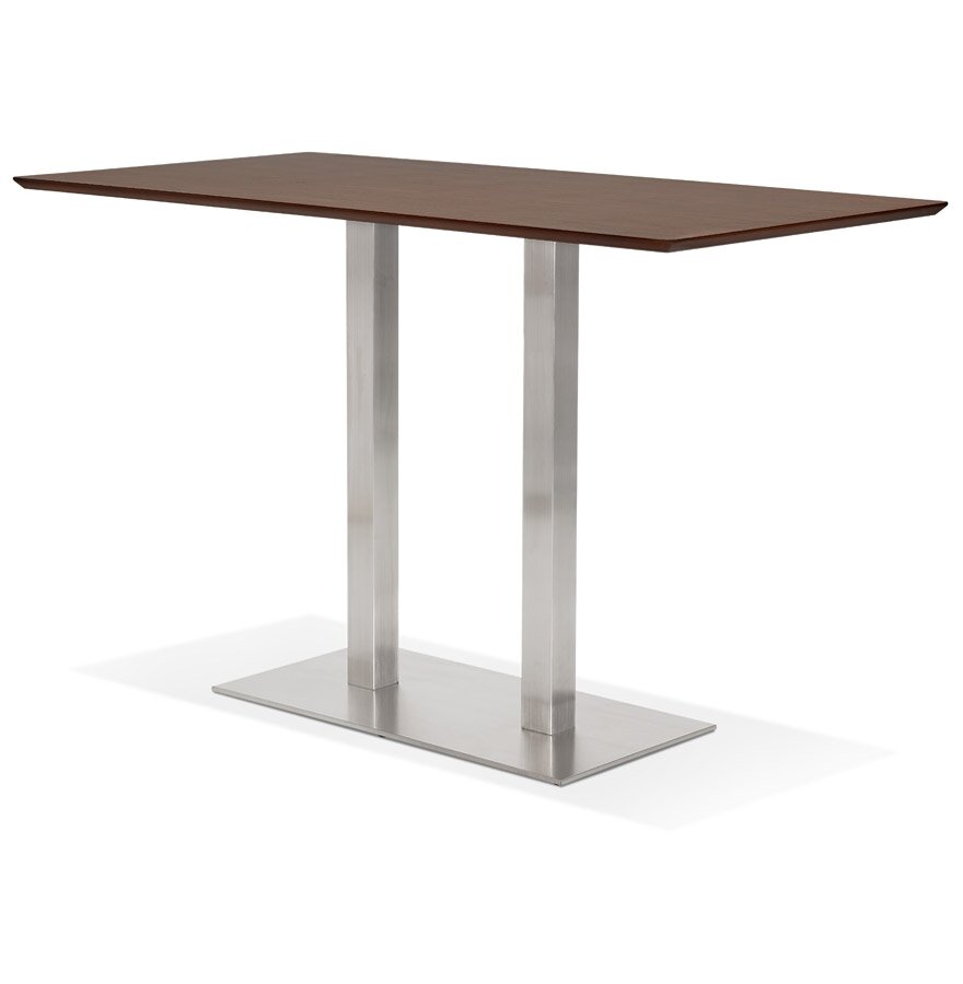 Hoge design tafel &#039;MAMBO BAR&#039; met notenhouten afwerking en geborsteld metalen poot - 180x90 cm