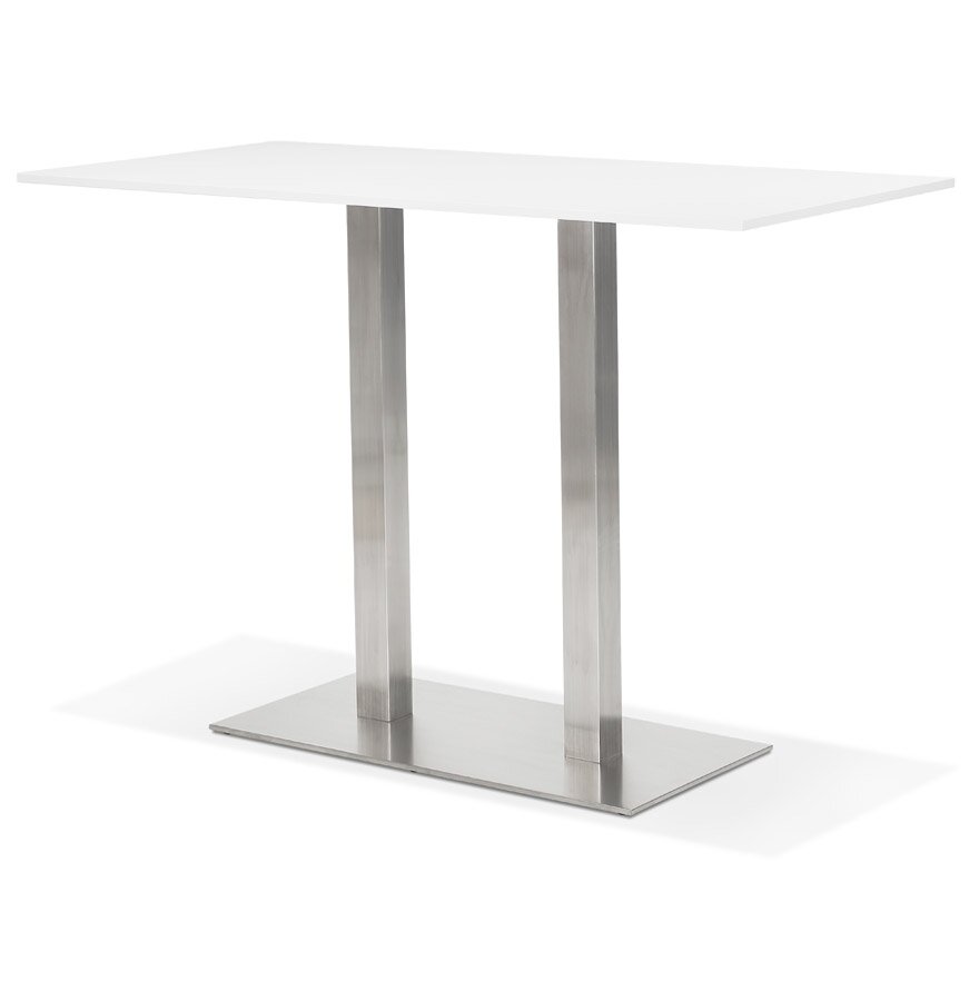 Witte design statafel &#039;DENVER BAR&#039; met geborsteld metalen poot - 160x80 cm