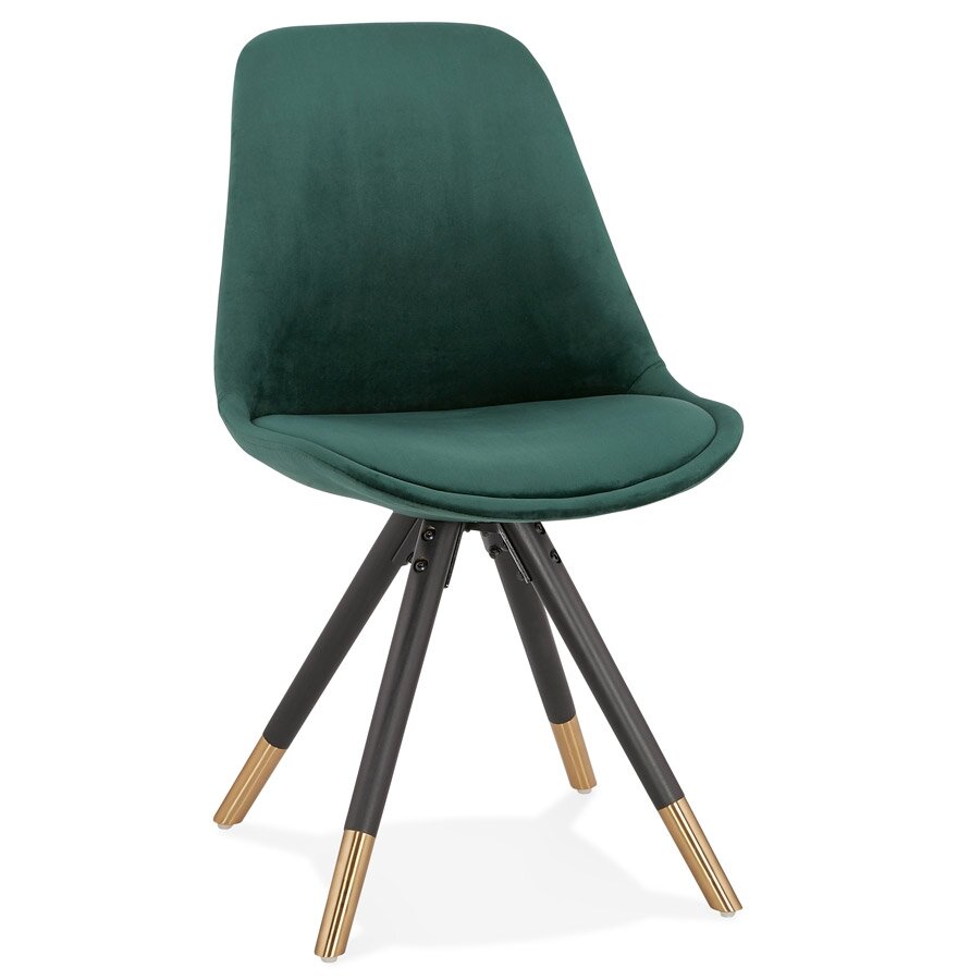 Design stoel &#039;HAMILTON&#039; in groen fluweel en poten in zwart hout