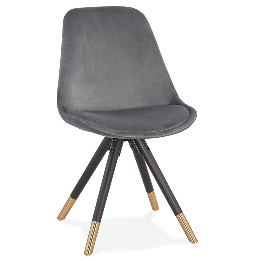 Design stoel &#039;HAMILTON&#039; in grijs fluweel en poten in zwart hout