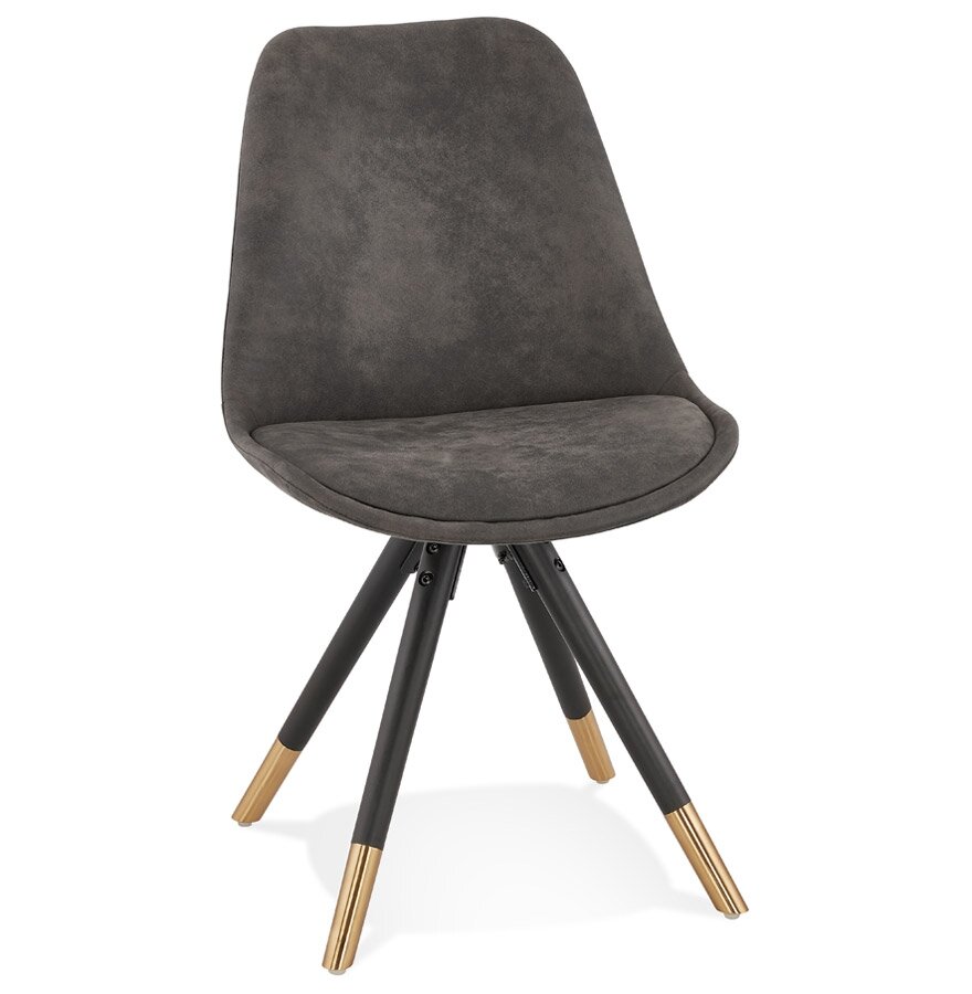 Design stoel &#039;MAGGY&#039; van grijze microvezel en zwarte houten poten