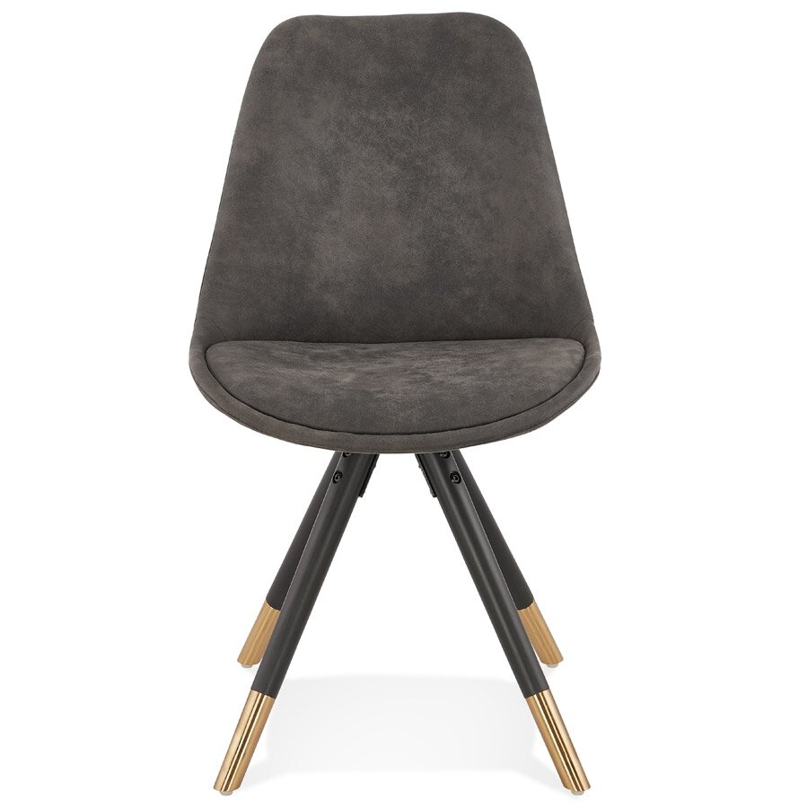 Design stoel &#039;MAGGY&#039; van grijze microvezel en zwarte houten poten