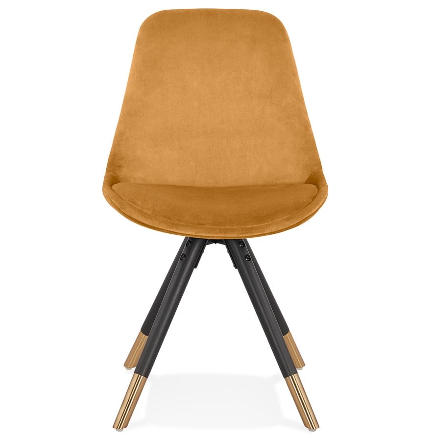 Design stoel &#039;HAMILTON&#039; in mosterd fluweel en poten in zwart hout