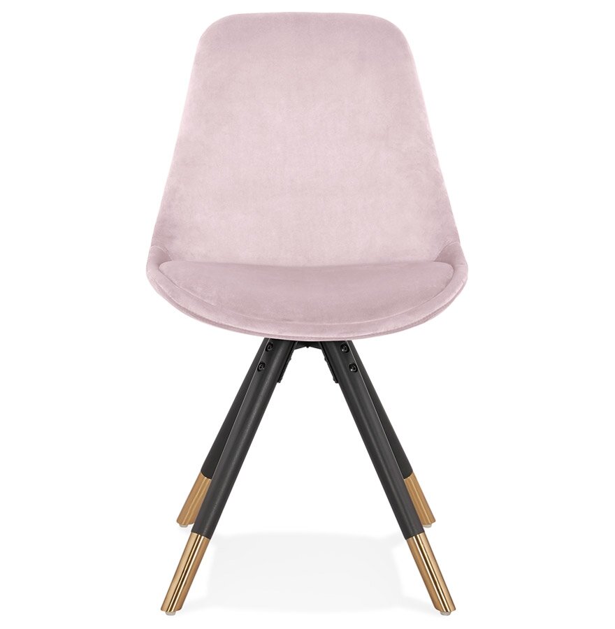Design stoel &#039;HAMILTON&#039; in roze fluweel en poten in zwart hout