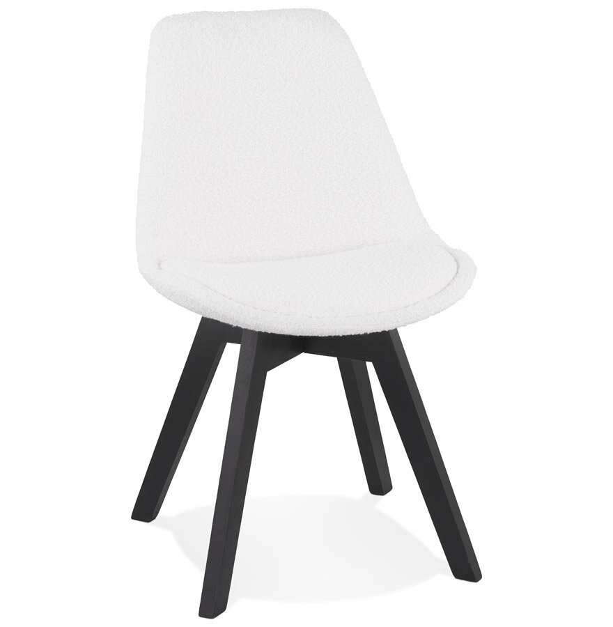 Design stoel &#039;LINETTE&#039; van witte badstof met zwarte houten poten