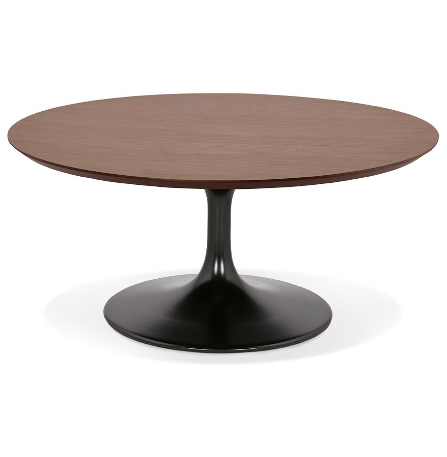 Ronde salontafel &#039;BUSTER MINI&#039; van notenhout met zwarte metalen poot - &Oslash; 90 cm