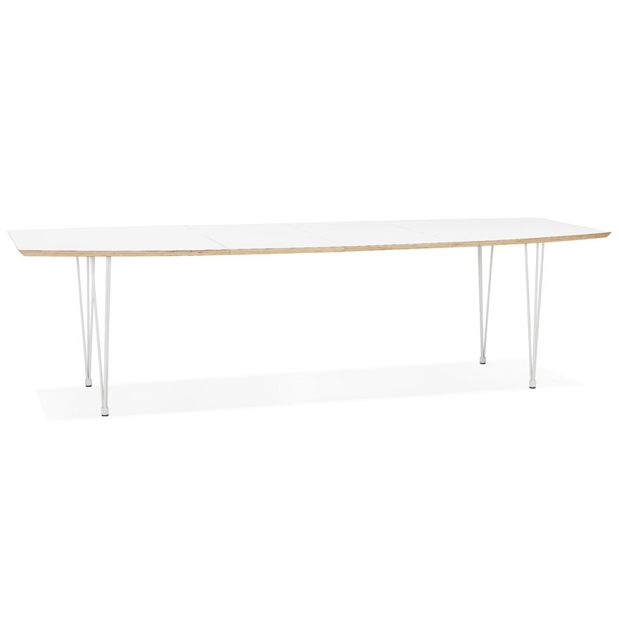 Table de salle &agrave; manger extensible &#039;TADAM&#039; blanche avec pieds en m&eacute;tal blanc - 170(270)x100 cm