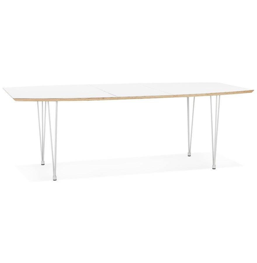 Table de salle &agrave; manger extensible &#039;TADAM&#039; blanche avec pieds en m&eacute;tal blanc - 170(270)x100 cm