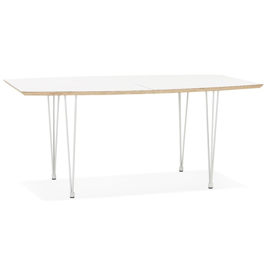 Table de salle &agrave; manger extensible &#039;TADAM&#039; blanche avec pieds en m&eacute;tal blanc - 170(270)x100 cm