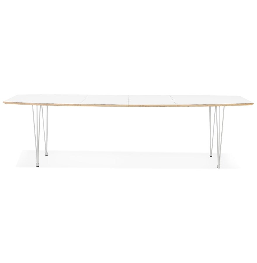 Table de salle &agrave; manger extensible &#039;TADAM&#039; blanche avec pieds en m&eacute;tal blanc - 170(270)x100 cm