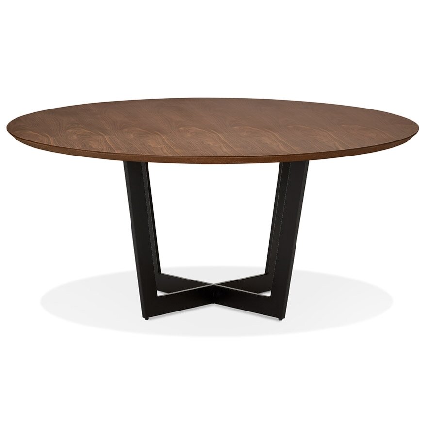 Ronde eettafel &#039;LULU&#039; van zwart metaal en notenhouten afwerking - &Oslash;120 cm