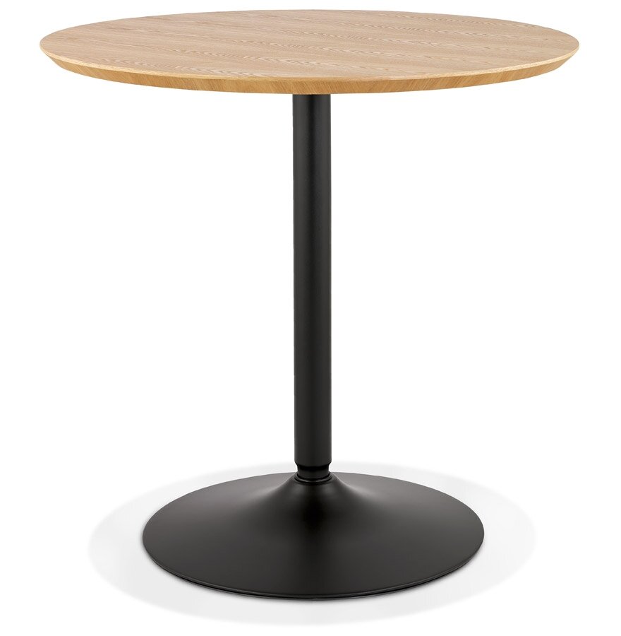 Ronde designtafel &#039;HUSH&#039; van hout met natuurlijke afwerking en zwart metaal - &Oslash; 80 cm
