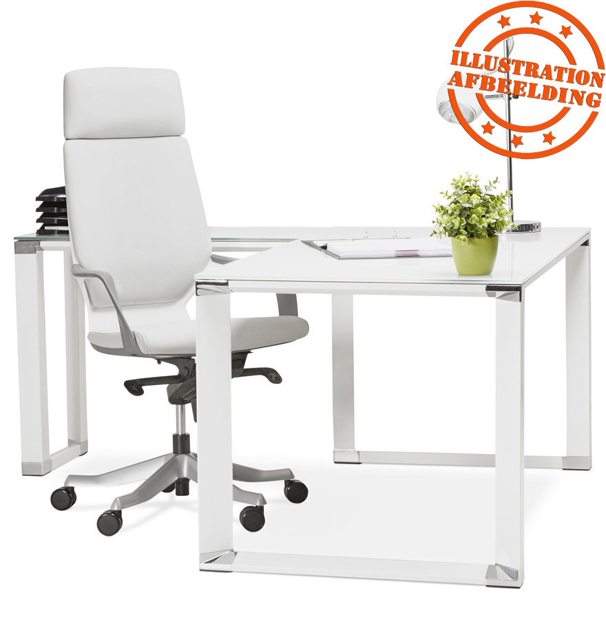 Design, hoekvormig directiebureau &#039;XLINE&#039; 160 van wit glas (hoek naar keuze) - 160 cm
