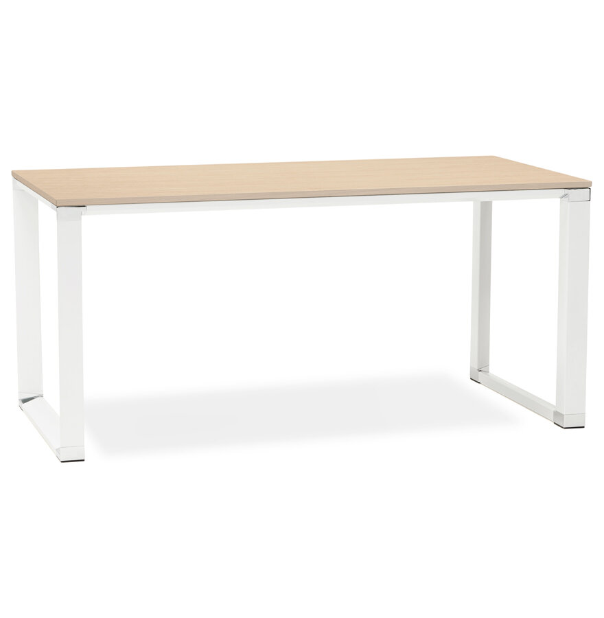 Recht design bureau &#039;XLINE&#039; met natuurlijke houten afwerking en wit metaal - 160x80 cm