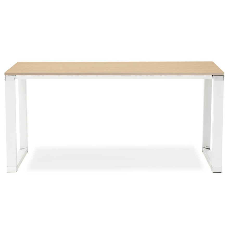 Recht design bureau &#039;XLINE&#039; met natuurlijke houten afwerking en wit metaal - 160x80 cm