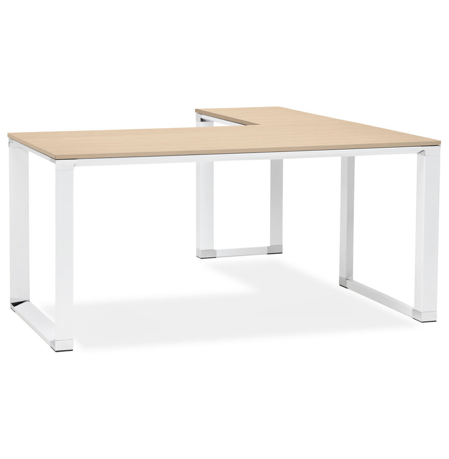 Design hoekbureau &#039;XLINE&#039; met natuurlijke houten afwerking en wit metaal (hoek naar keuze) - 160 cm