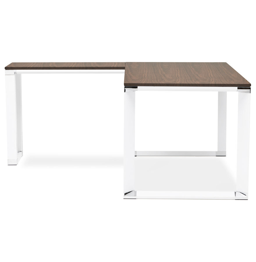Design hoekbureau &#039;XLINE&#039; met notenhouten afwerking en wit metaal (hoek naar keuze) - 160 cm
