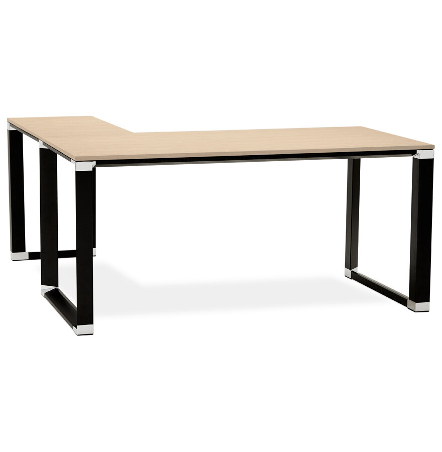 Design hoekbureau &#039;XLINE&#039; met natuurlijke houten afwerking en zwart metaal (hoek naar keuze) - 160 cm