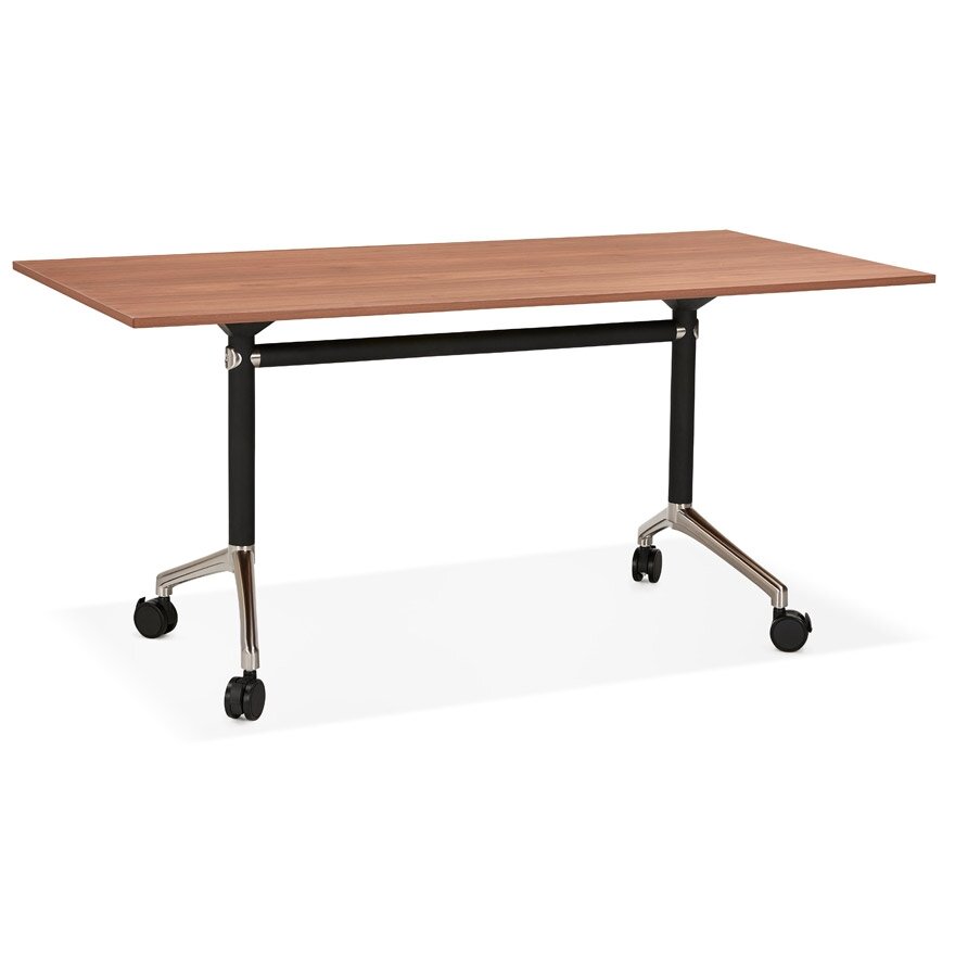 Groot opklapbaar bureau &#039;FLEXO&#039; op houten wielen. walnoot hout afwerking - 160x80 cm